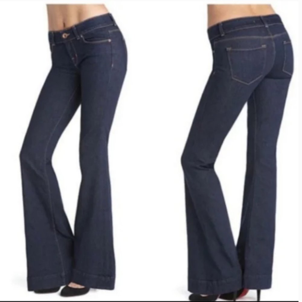 J Brand Dark Wash Low Rise Love Story Cropped Flare Leg Size 27